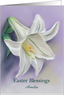 For Personalized Name White Easter Lily on Purple A card