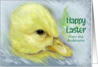 Easter from Our Family Personalized Cute Yellow Duckling card