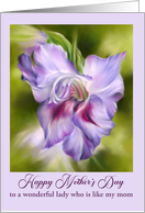 Mothers Day Like a Mom to Me Purple Gladiolus Flower Art Custom card