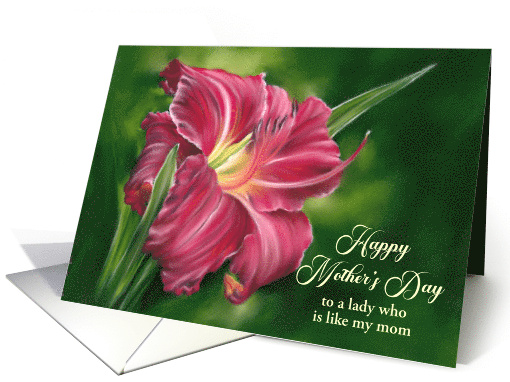 Mothers Day for Like a Mom Red Daylily Flower on Green Custom card