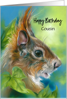For Cousin Birthday Red Squirrel with Green Leaves Custom card