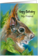 For Friend Birthday Red Squirrel with Green Leaves Custom card
