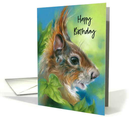 Happy Birthday Red Squirrel with Green Leaves card (1827082)