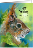 Earth Day for Friend Red Squirrel with Green Leaves Custom card