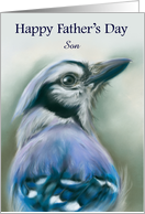 Fathers Day for Son Blue Jay Bird Portrait Art Custom card