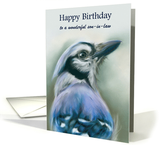 For Son in Law Birthday Blue Jay Bird Portrait Pastel Art Custom card