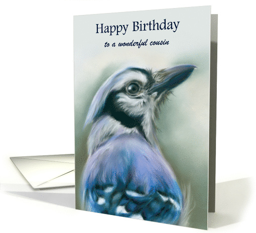 For Cousin Birthday Blue Jay Bird Portrait Pastel Art Custom card