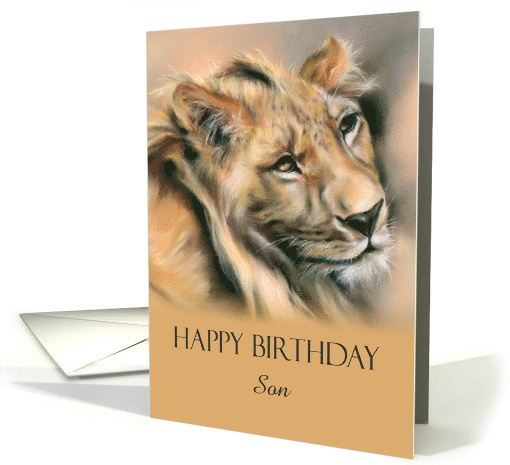 Birthday for Son Regal Male Lion Portrait Pastel Art Custom card