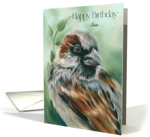 For Son Birthday Brown Sparrow Bird Art Custom card (1830190)