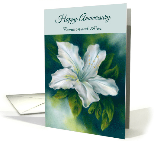 Custom Names Marriage Anniversary White Azalea Flower card (1834614)