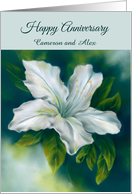 Custom Names Marriage Anniversary White Azalea Flower card