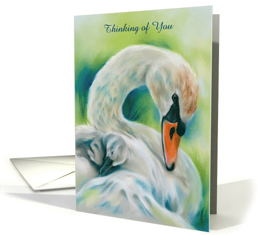 Thinking of You Swan and Young One Personalized Blank Inside card