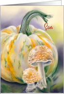 Halloween for Son Autumn Pumpkin and Mushrooms card