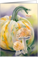 Halloween for Personalized Name Autumn Pumpkin and Mushrooms M card