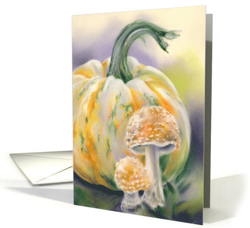 Halloween Autumn Pumpkin and Mushrooms Pastel Art card (1851992)