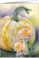 Any Occasion Autumn Pumpkin and Mushrooms Pastel Art Blank card