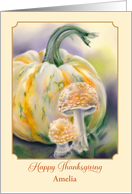 Thanksgiving for Custom Name Autumn Pumpkin and Mushrooms A card