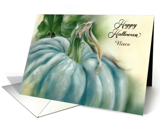 Halloween for Niece Blue Pumpkin Pastel Art Personalized card