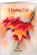 Birthday Wish for Personalized Name Autumn Red Maple Leaves Art A card