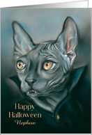 Halloween for Nephew Vampire Sphynx Cat Portrait Art Custom card