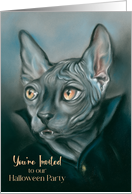 Halloween Party Invitation Vampire Sphynx Cat Portrait Art card