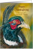 Thanksgiving for Son and Family Pheasant on Gold Custom card