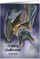 Halloween for Nephew Smiling Bat Upside Down Custom card