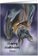 Halloween for Niece Smiling Bat Upside Down Custom card