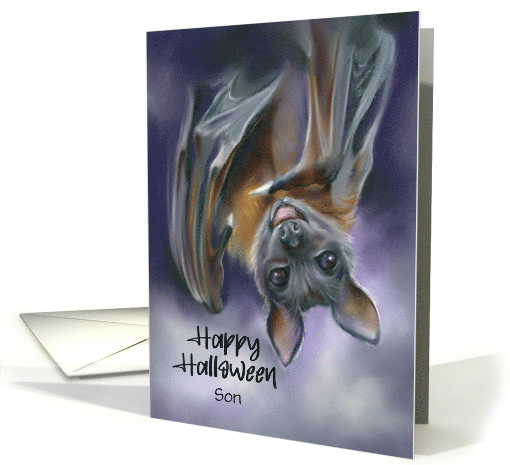 Halloween for Son Smiling Bat Upside Down Custom card (1860078)