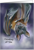 Thinking of You Smiling Bat Upside Down Personalized card