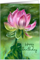 Happy Birthday Pink Lotus Flower Pastel Art card