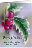 Christmas for Nephew and Family Winter Holly on Purple Custom card