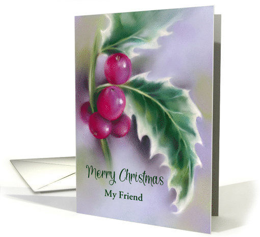 Christmas for Friend Winter Holly on Purple Custom card (1863416)