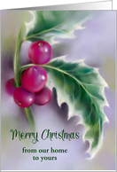 Christmas from Our Home to Yours Winter Holly on Purple Custom card