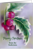 Christmas from Personalized Surname Winter Holly on Purple card