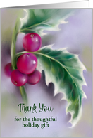Thank You for Holiday Gift Winter Holly on Purple Custom card