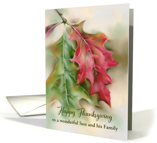 Thanksgiving for Son and Family Autumn Oak Leaves Custom card