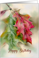 Happy Birthday Autumn Oak Leaves Pastel Art card