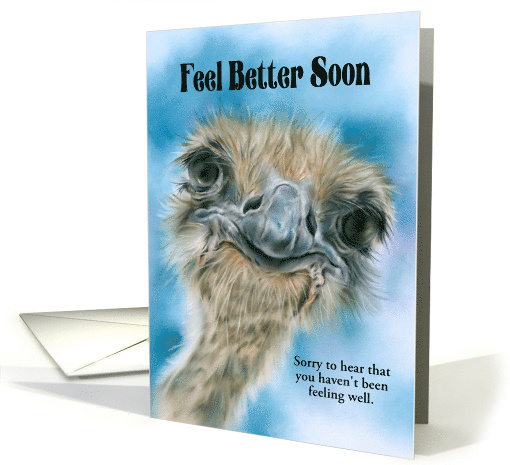 Feel Better from Across the Miles Ostrich Curious Bird Art Custom card