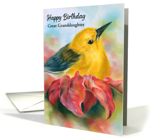 Birthday Great Granddaughter Yellow Bird Red Autumn Leaves Custom card