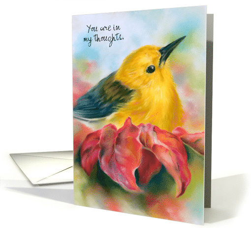 Thinking of You Bird with Red Autumn Leaves Custom Blank Inside card