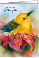Thinking of You Bird with Red Autumn Leaves Custom Blank Inside card