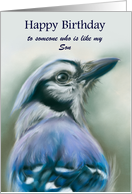 For Like a Son Birthday Blue Jay Bird Portrait Pastel Art Custom card
