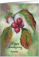 For Personalized Name Thanksgiving Autumn Dogwood Berries A card