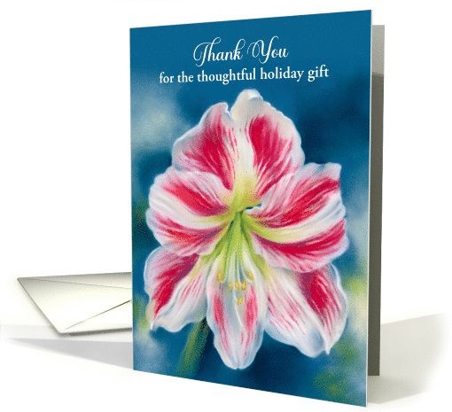 Thank You for Holiday Gift Red and White Amaryllis Flower Custom card