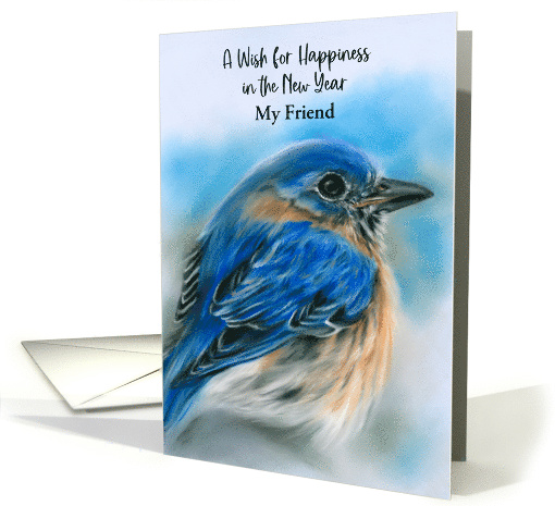 For Friend New Years Bluebird in Winter Pastel Bird Art Custom card