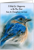 For Son and Daughter in Law New Years Bluebird in Winter Bird Art card