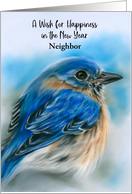 For Neighbor New Years Bluebird in Winter Pastel Bird Art Custom card