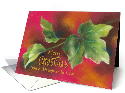 Son and Daughter in Law Christmas Green Ivy Leaves on Red Custom card