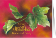 For Brother and Family Christmas Green Ivy Leaves on Red Custom card